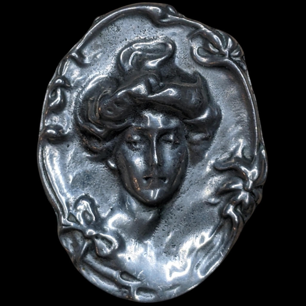 Vintage Lady Cameo Brooch Pendant Fine Pewter Silver Tone Art Nouveau Gibsongirl 65$